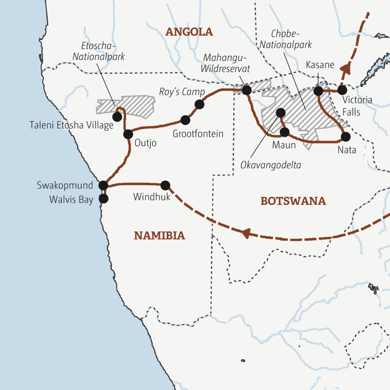 Marco Polo Reisen - Namibia – Botswana – Simbabwe - Mini-Gruppe – nur 4-12 Teilnehmer