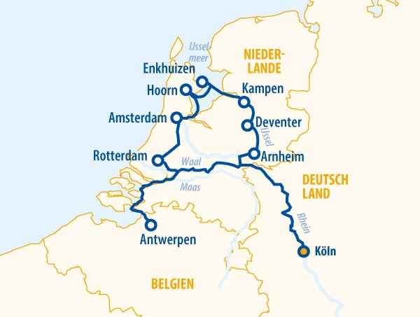 1AVista Reisen - Holland und Belgien 2026 &ndash; Flusskreuzfahrt Rhein