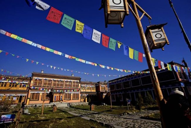 Detailansicht von Gebetsfahnen in Tibet